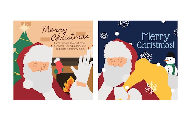 christmas greetings santa claus social media post in flat illustration