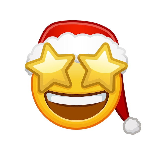 Christmas grinning face with starry eyes Large size of yellow emoji smile