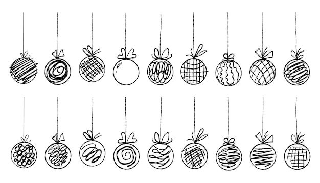 Christmas hand drawn balls doodle garland with holiday sketchy bauble