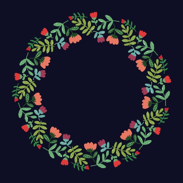 Christmas Hand Drawn Wreath Vector Layout with Copyspace.