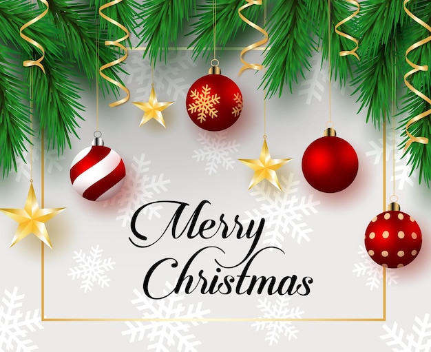 Christmas hanging vector background template Merry christmas greeting typography text