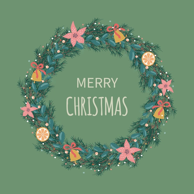 Christmas and Happy New Year illustration with Christmas wreath