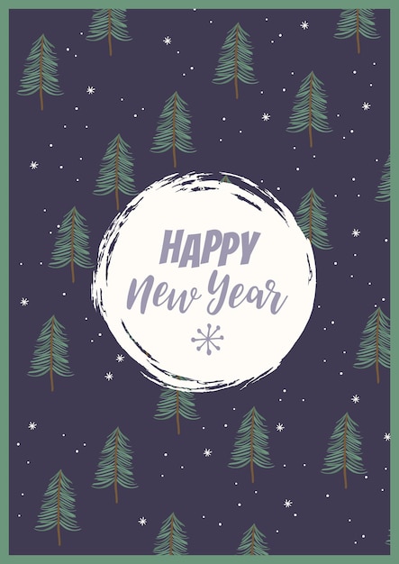 Christmas and Happy New Year illustration with with forest firs Trendy retro style Vector design