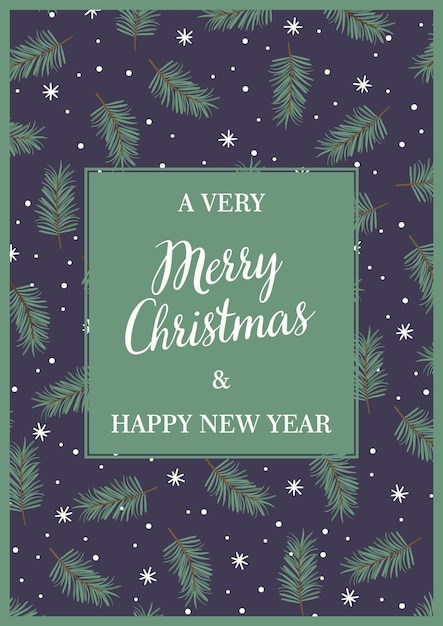 Christmas and Happy New Year illustration with with pruce branches Trendy retro style Vector design