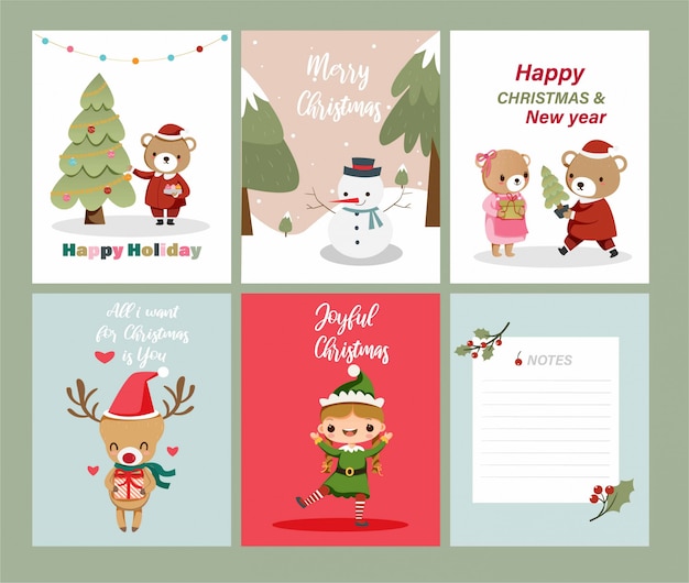 Christmas and Happy New year postcard collection set