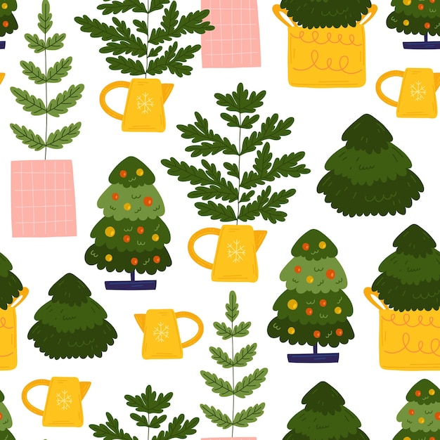 Christmas and Happy New Year seamless pattern. Trendy retro style. Vector design template.