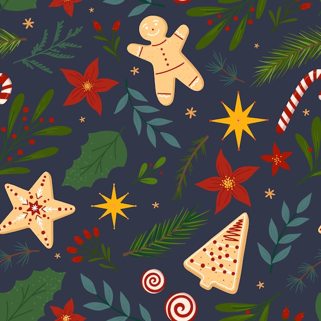 Christmas and Happy New Year seamless pattern