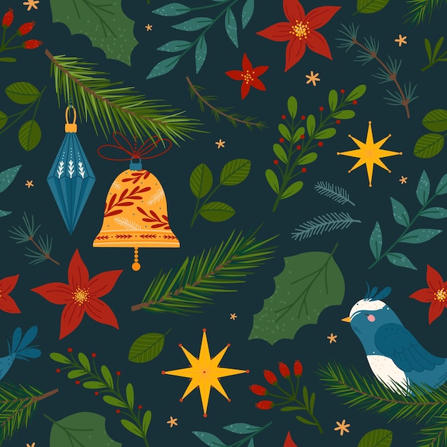 Christmas and Happy New Year seamless pattern