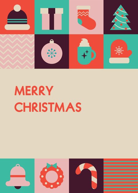 Christmas and Happy New Year Trendy background Geometric shapes Modern grid flyer Vector template