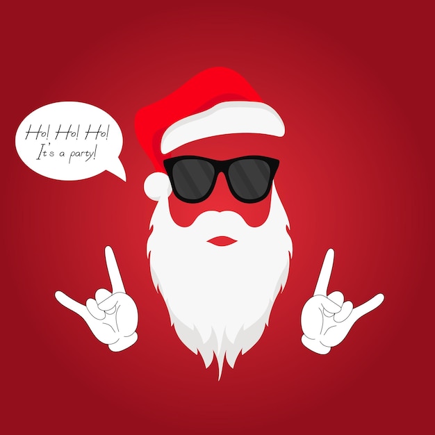 Christmas hat and Santa Claus white beard and sunglasses