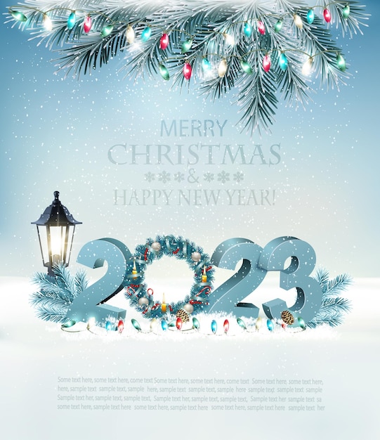 Christmas Holiday Background background with 2023 and wreath Vector