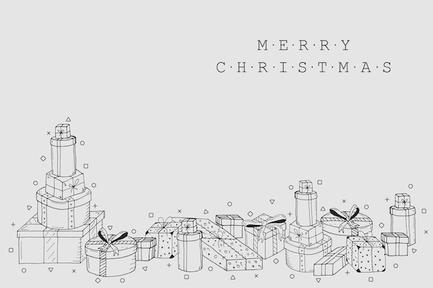 Christmas holiday card background Collection of gift boxes in doodle style Hand drawn design