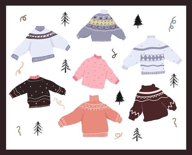 Christmas holiday celebration design collection set sticker ugly sweater doodles