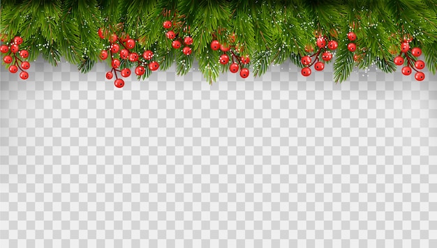 Christmas holiday decoration with branches of tree on transparent background. Vector.