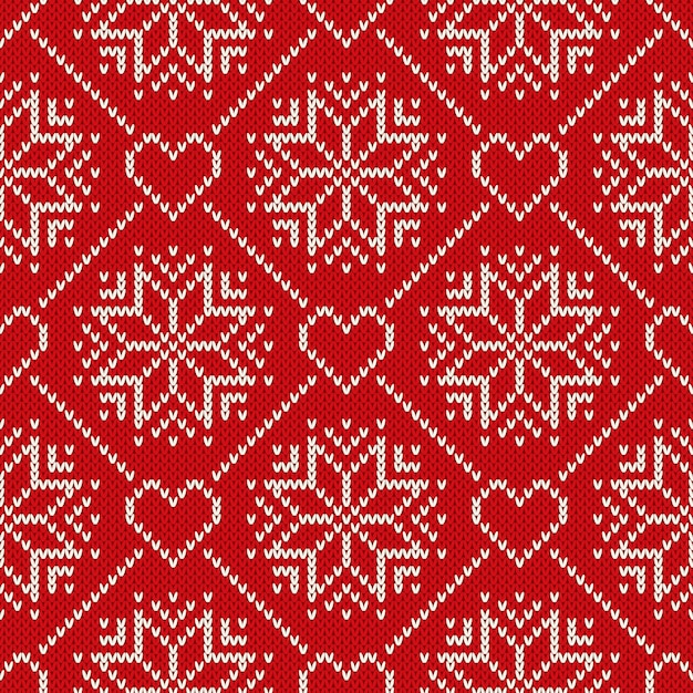 Christmas Holiday Knitted Pattern with Snowflakes and Hearts