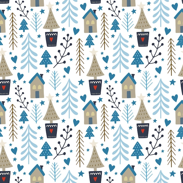 Christmas holiday vector seamless pattern in Scandinavian style flat illustration