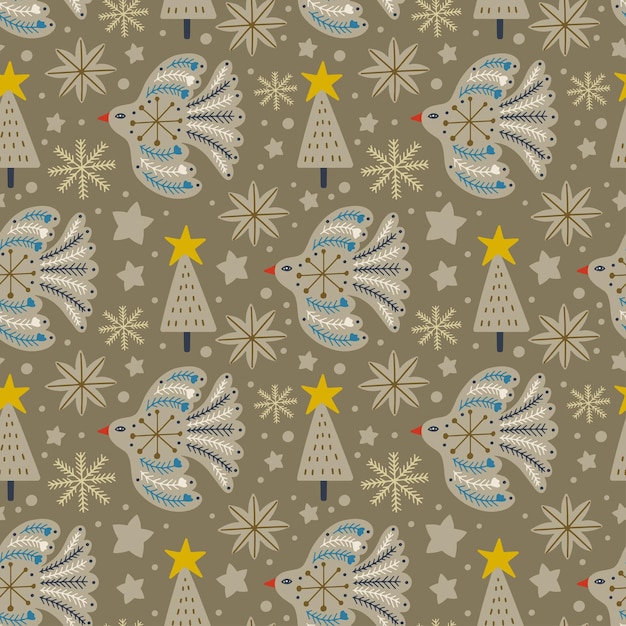 Christmas holiday vector seamless pattern in Scandinavian style flat illustration