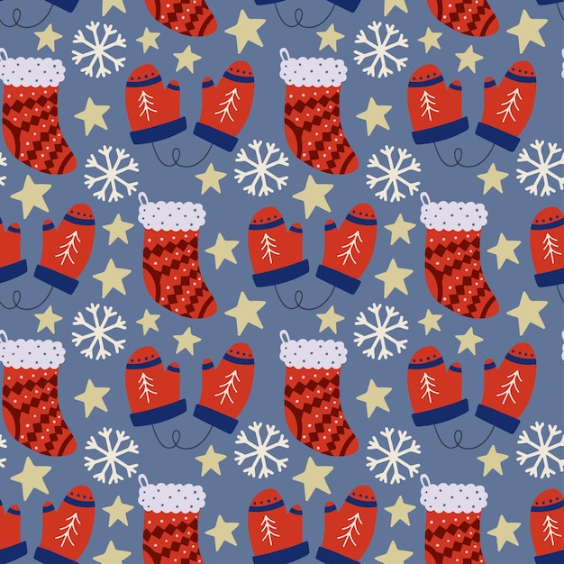 Christmas holiday vector seamless pattern in Scandinavian style flat illustration