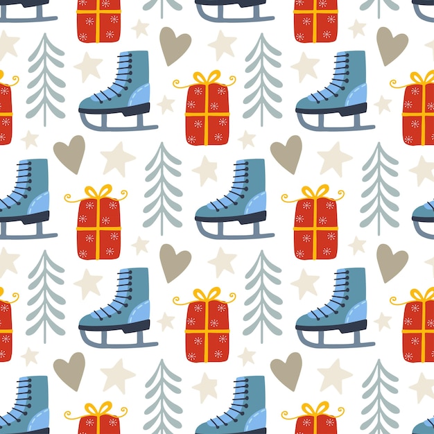 Christmas holiday vector seamless pattern in Scandinavian style flat illustration