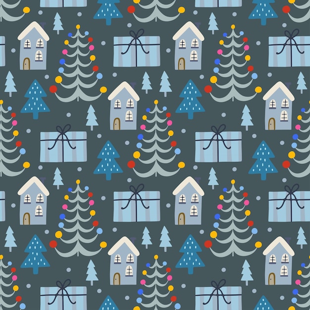 Christmas holiday vector seamless pattern in Scandinavian style flat illustration