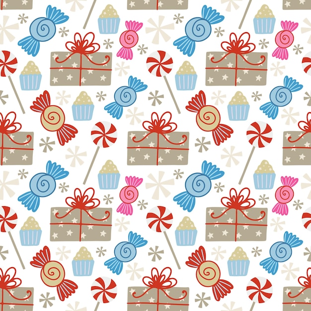 Christmas holiday vector seamless pattern in Scandinavian style flat illustration