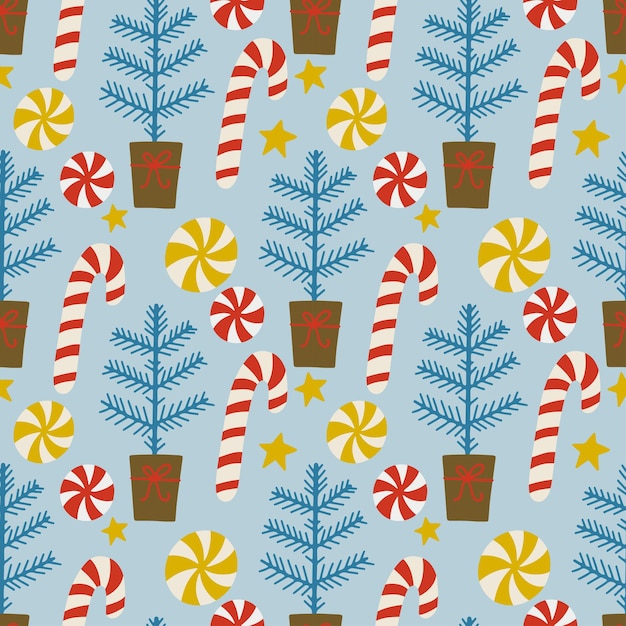 Christmas holiday vector seamless pattern in Scandinavian style flat illustration