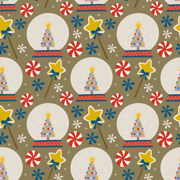 Christmas holiday vector seamless pattern in Scandinavian style flat illustration