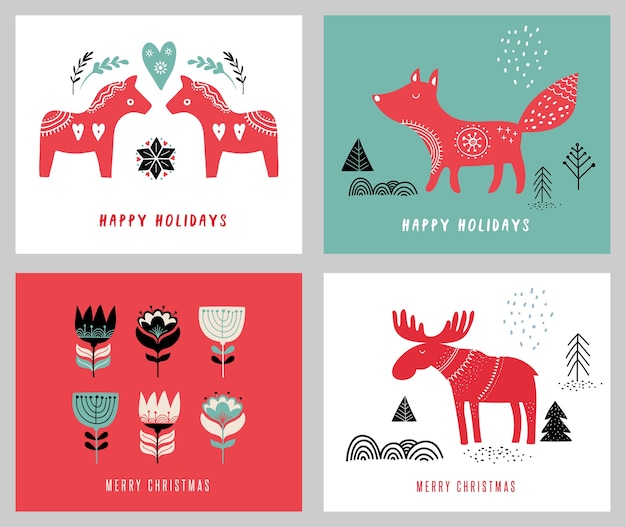 Christmas holidays greeting cards in Scandinavian style