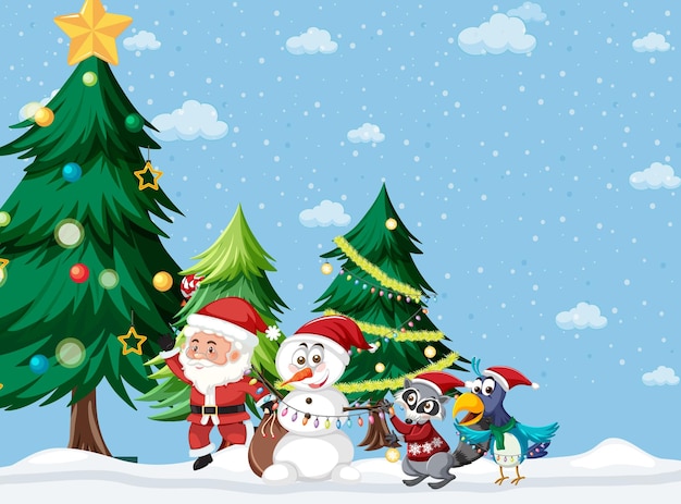 Christmas holidays with Santa and snowman