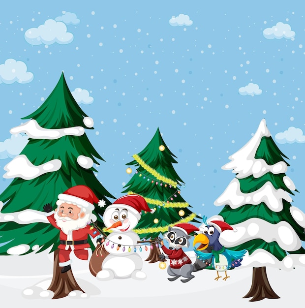 Christmas holidays with Santa and snowman