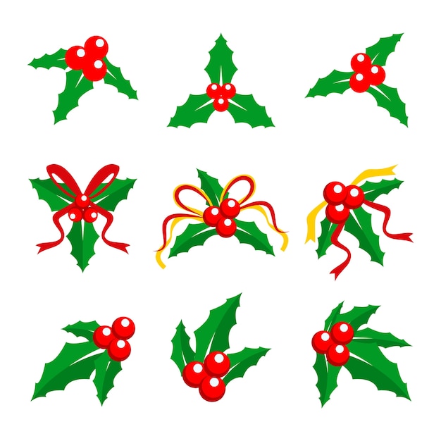 Christmas Holly Berry Red Ribbon