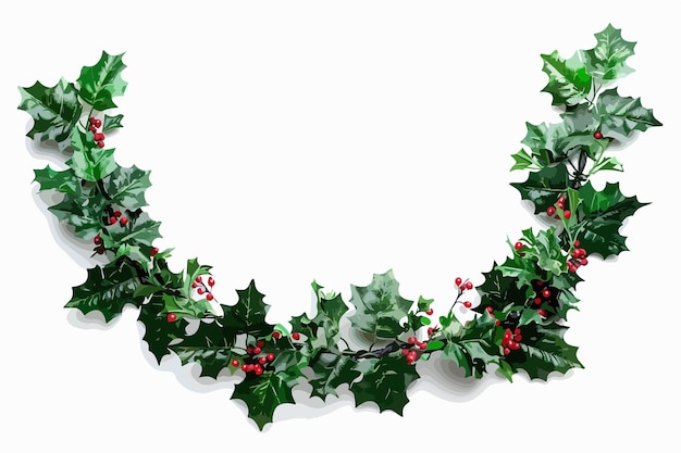 Vector christmas holly garland clipart isolated on white background