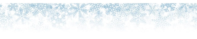 Christmas horizontal seamless banner or background of many layers of snowflakes of different shapes, sizes and transparency. Gradient from light blue to white