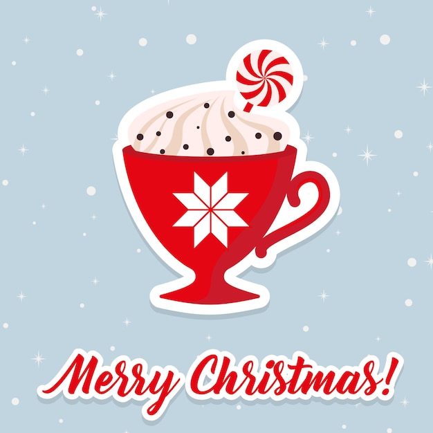 Vector christmas hot coffee in red cup. vector illustration