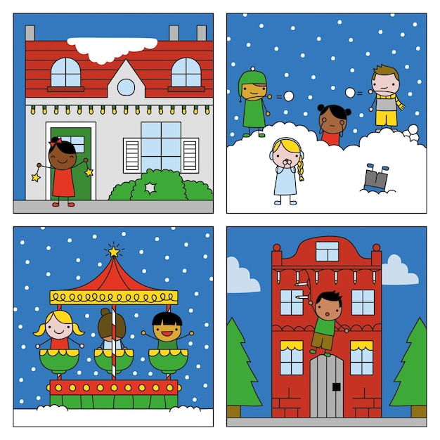 Christmas houses vector illustration set