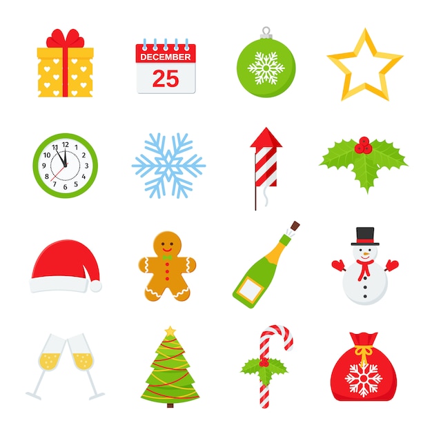 Christmas icon, winter set. illustration in flat design.