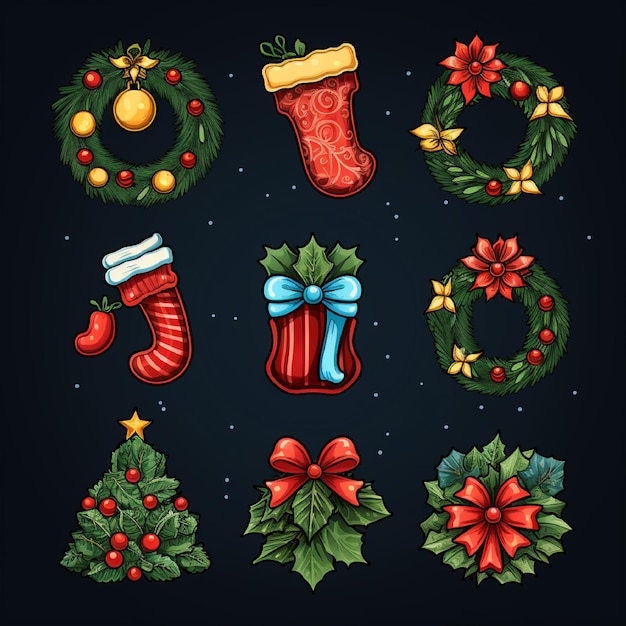 Christmas Icons Set Christmas Bundle Elements Vector