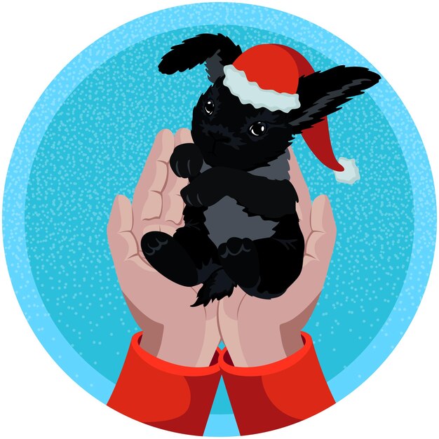 Christmas illustration with a little bunny in his hands