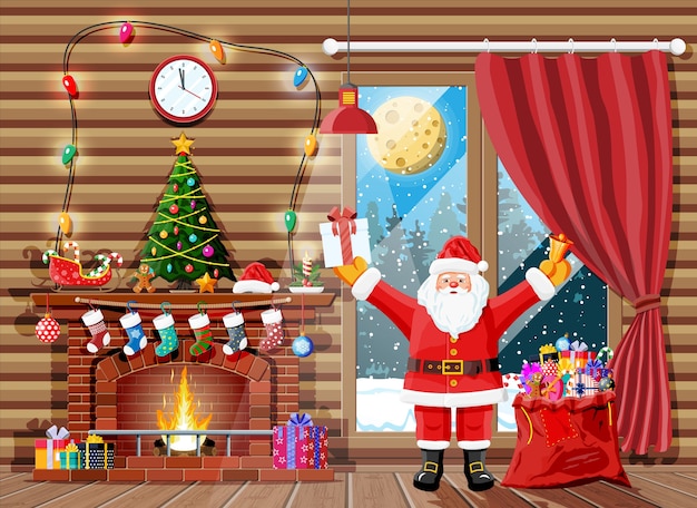 Christmas interior of room with santa claus