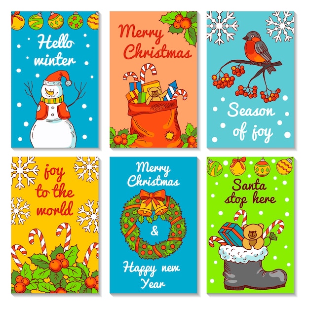 Christmas invitation cards.  illustrations in hand drawn style. Christmas poster and banner greeting xmas