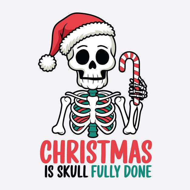 Vector christmas is skull fully done t shirt design funny christmas skeleton design