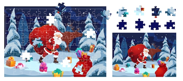 Christmas jigsaw puzzle game pieces cartoon Santa