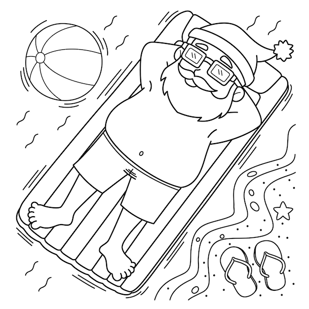 Vector christmas in july santa floating coloring page