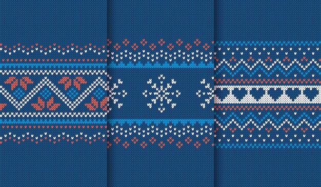 Christmas knit blue prints. Seamless pattern. Vector illustration.