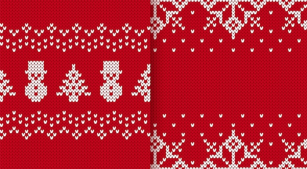 Christmas knit pattern with snowman and tree Fair isle traditional geometric background Seamless knitted textures