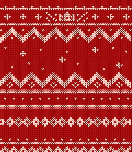 Christmas knitted pattern. Traditional festive New Year red pattern