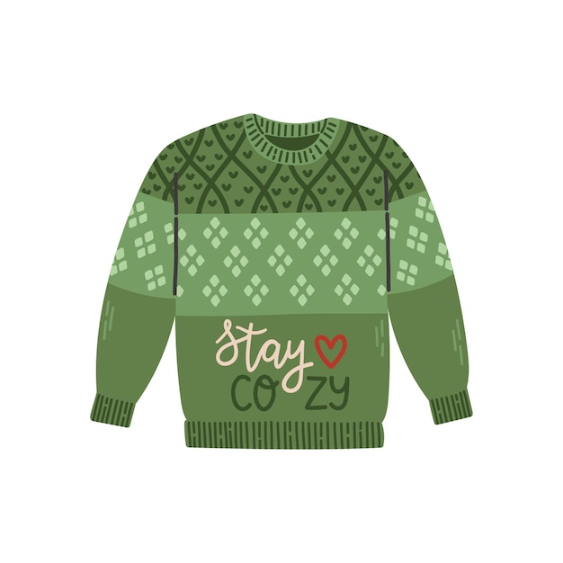 Christmas knitted sweater with winter quote for cards and stickers isolated vector illustration