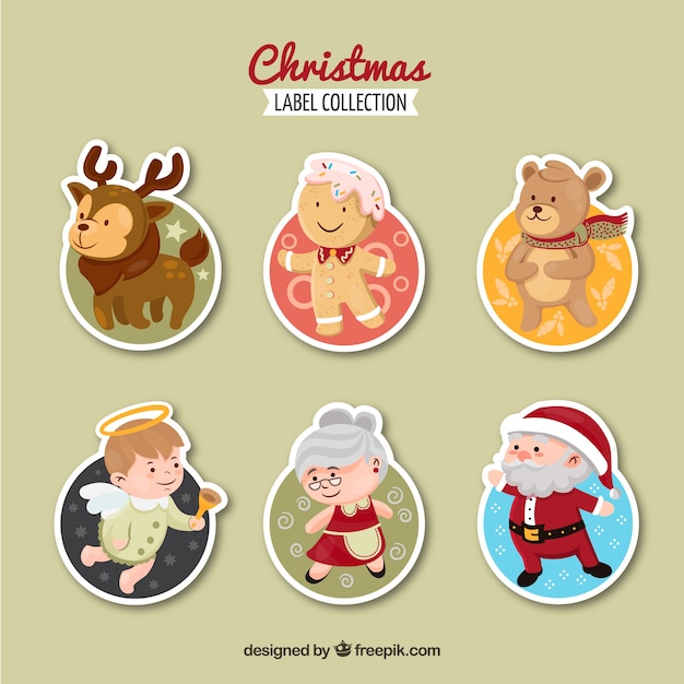 Vector christmas label collection with main christmas characters