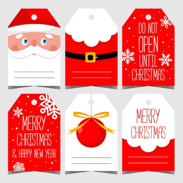 Christmas label or tag for gift with decorative elements as Santa Claus and snowflakes