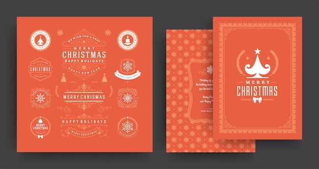 Christmas labels and badges vector design elements set with greeting card template